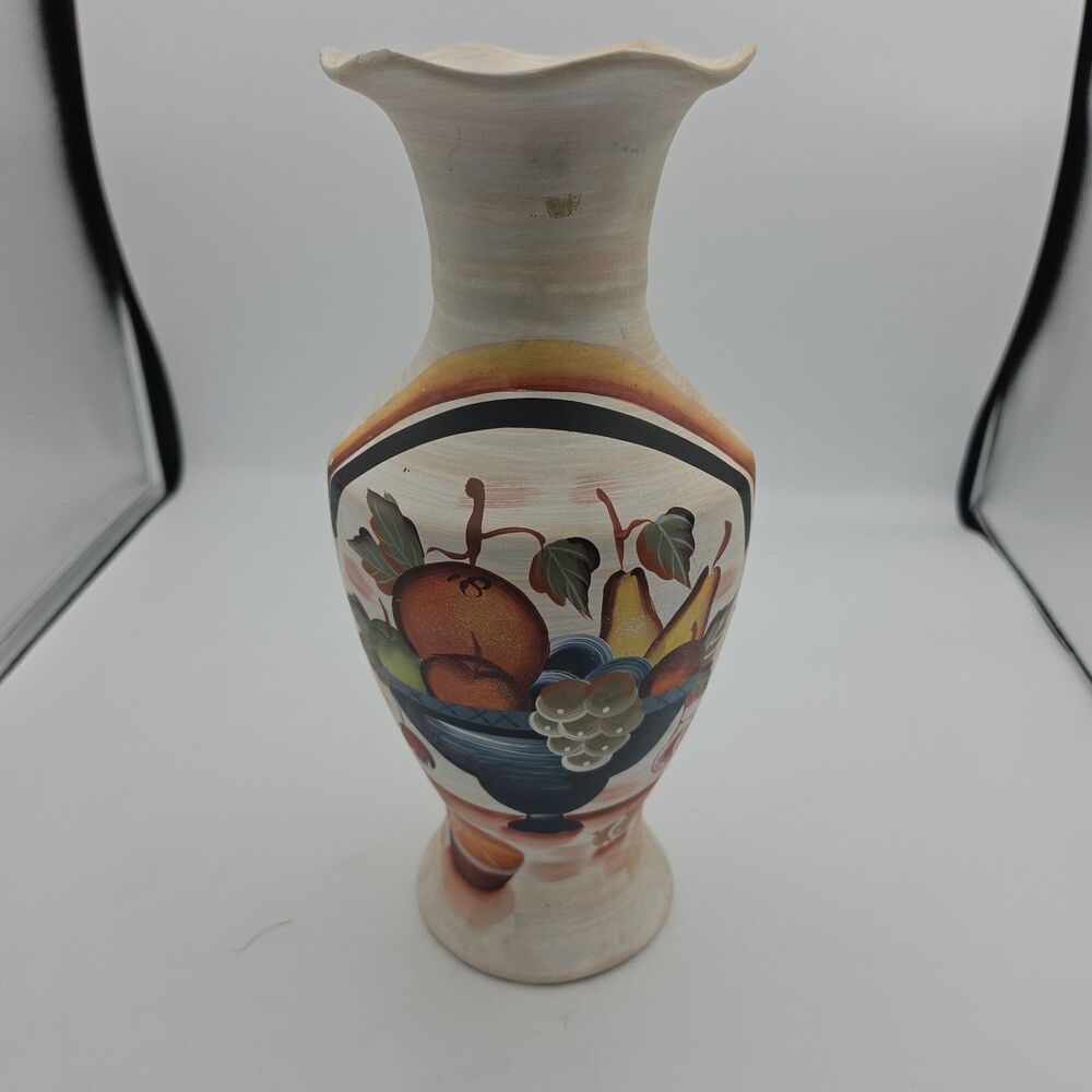 Vintage Hand Painted Ceramic Fruit Vase Rustic Tuscan Italian Style Decor